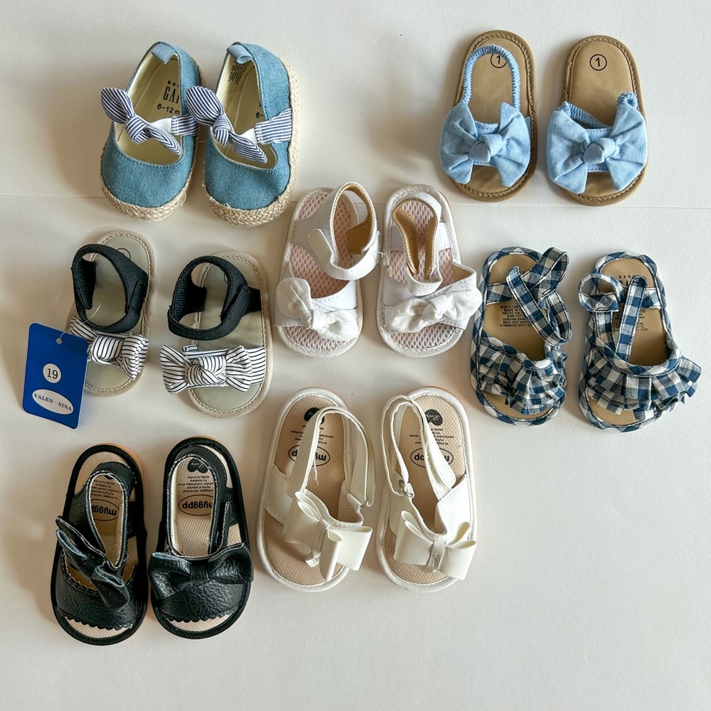 6-12 month Baby Girl Shoe Sandal Lot 7 pairs of sandals